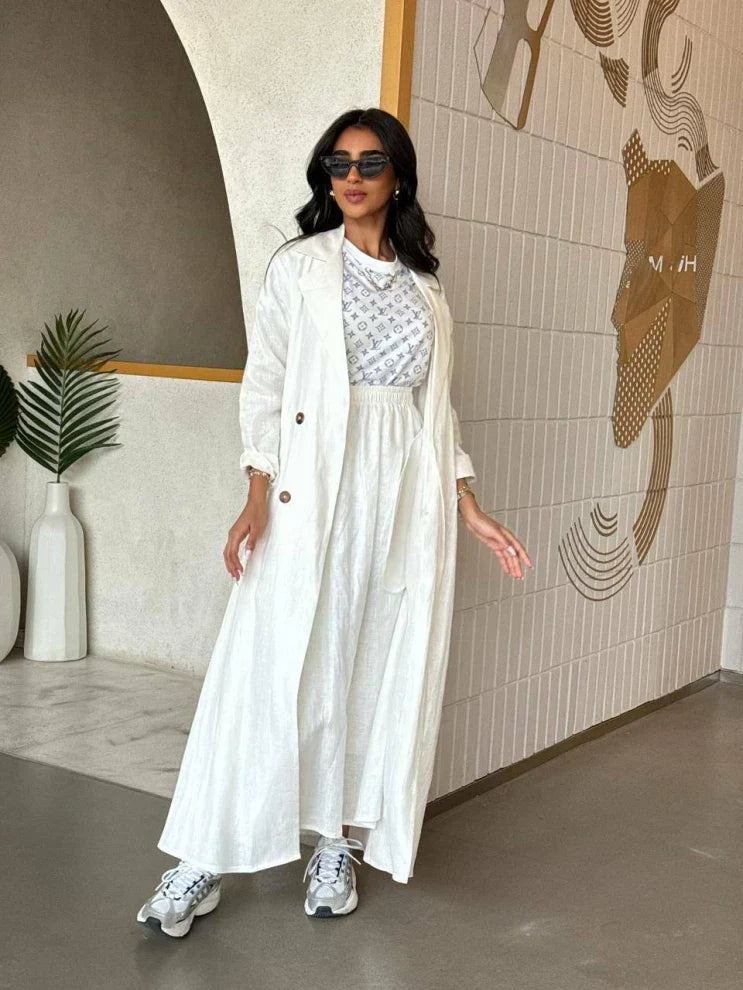 Linen Abaya White C:6459 White (FREE SIZE)