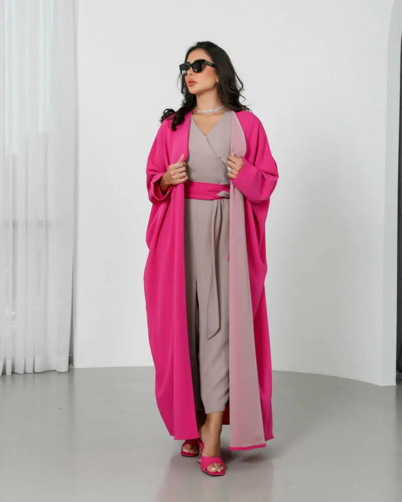 Free size fuchsia crepe abaya with lining