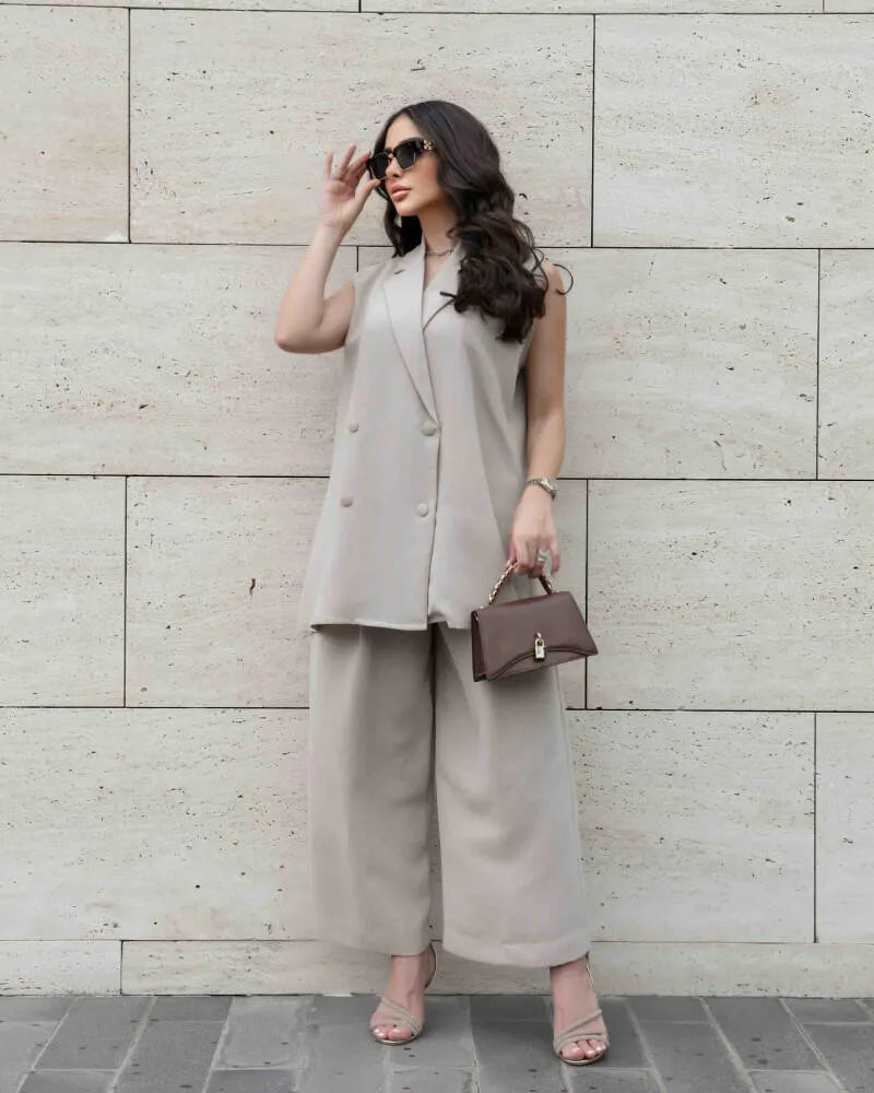 Beige blazer blouse with 4 buttons