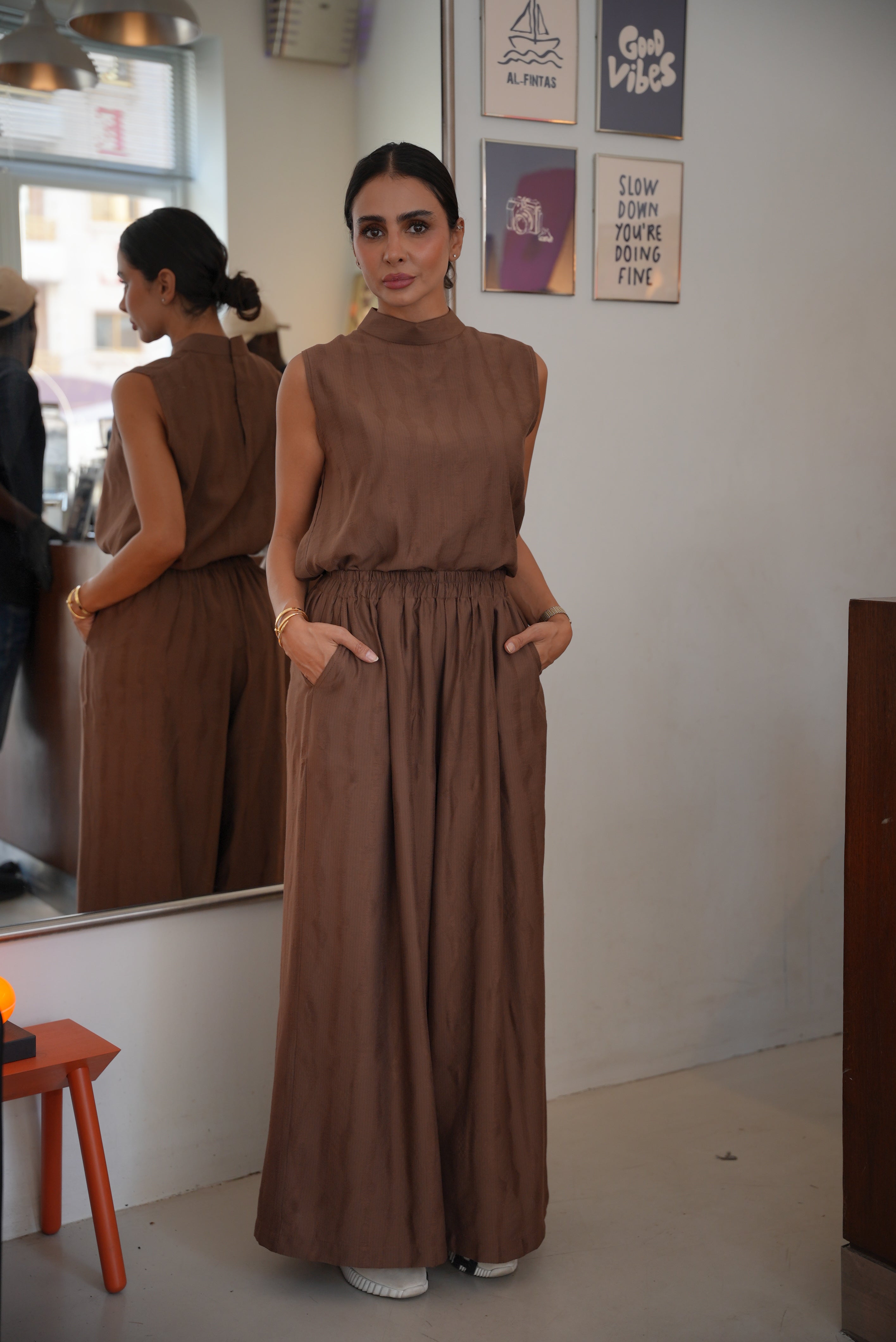 Striped brown linen crepe blouse - 1993