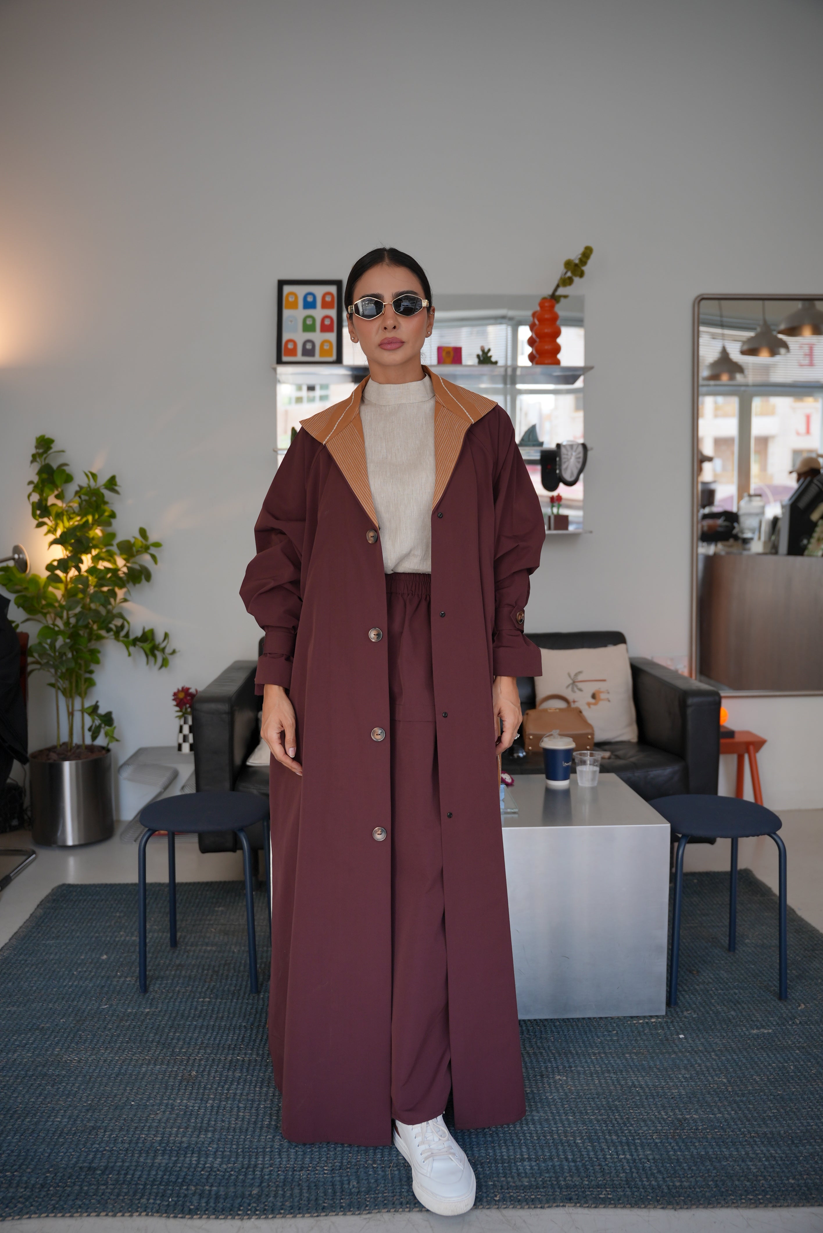 Burgundy mixed with beige abaya - 1996