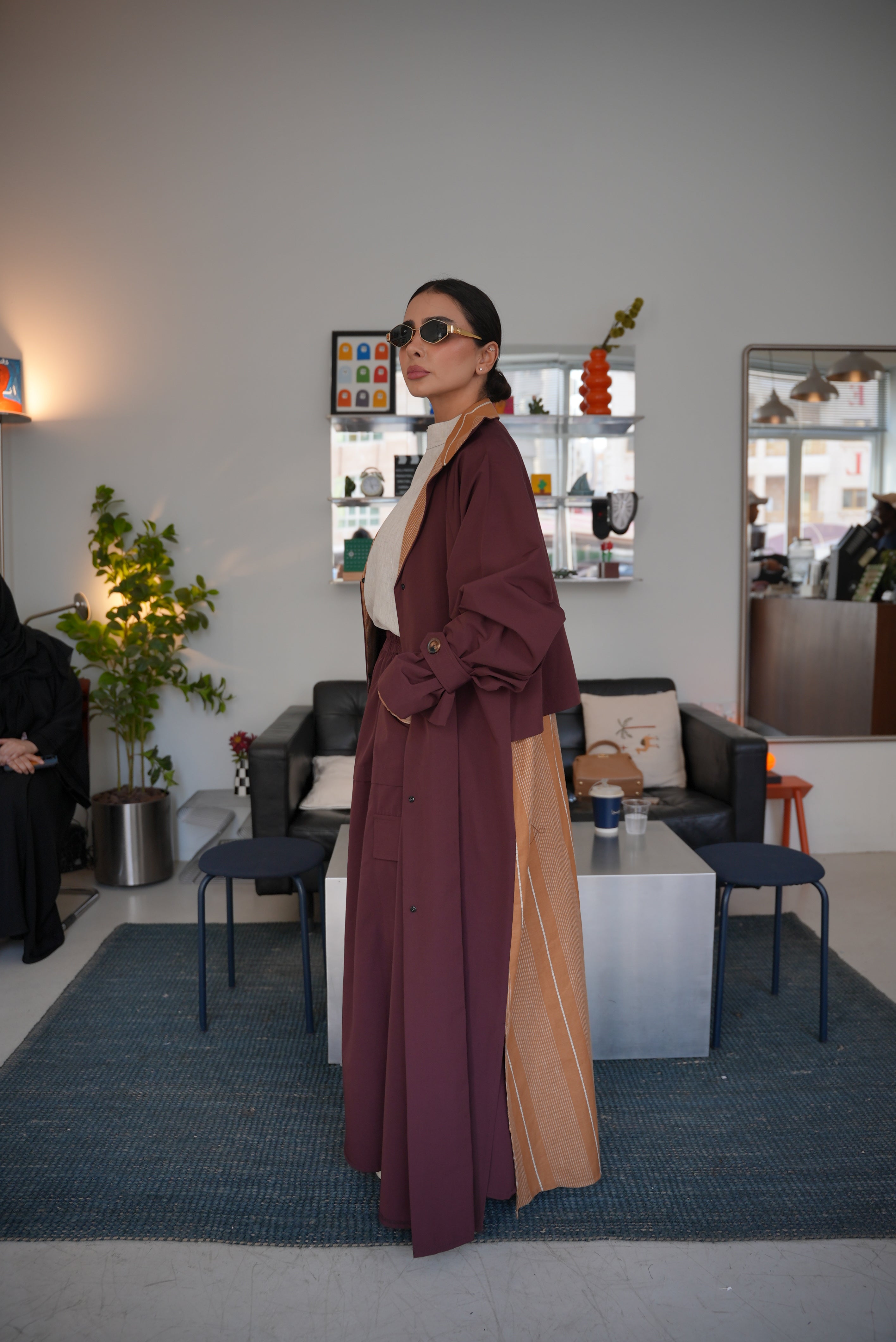Burgundy mixed with beige abaya - 1996