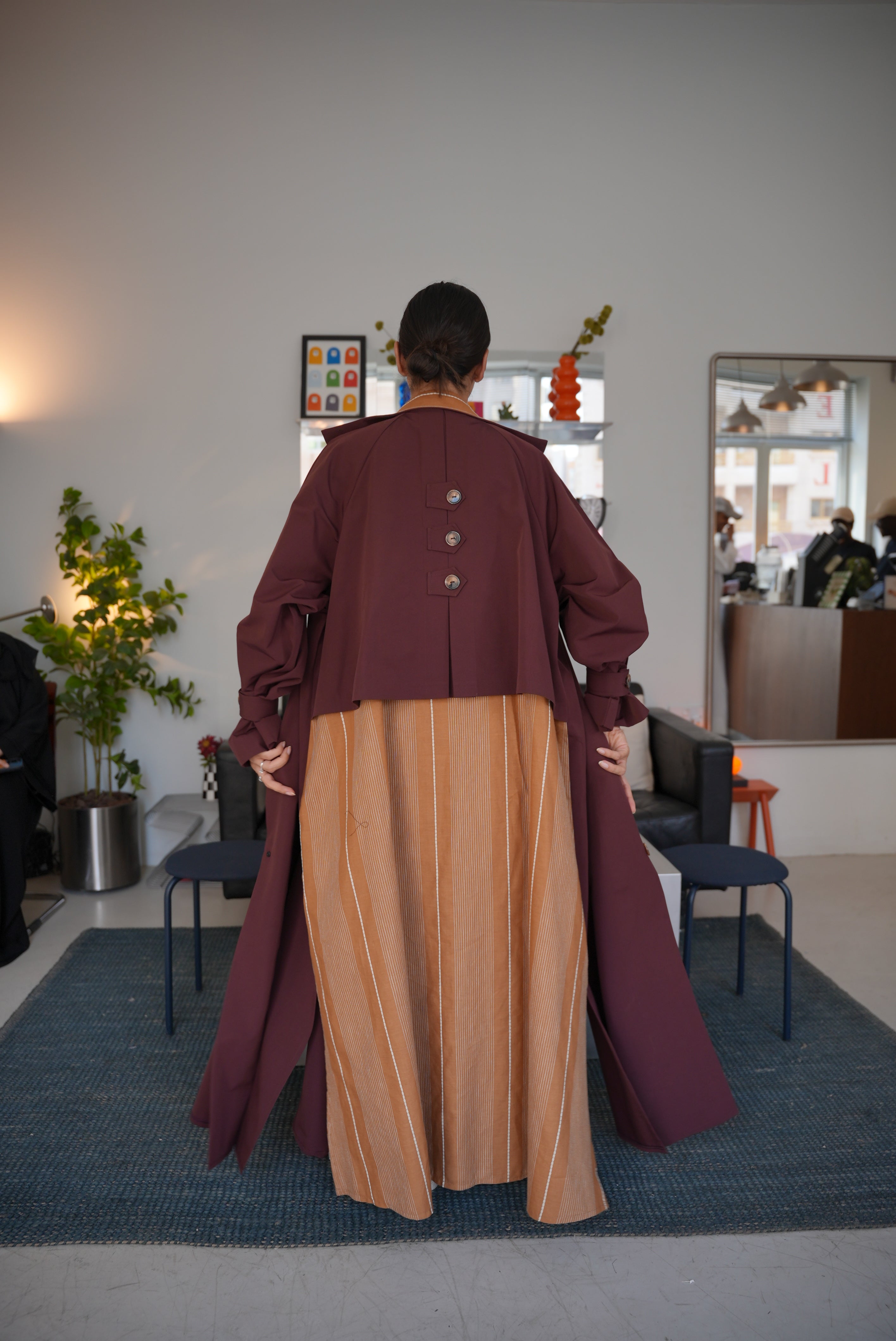 Burgundy mixed with beige abaya - 1996