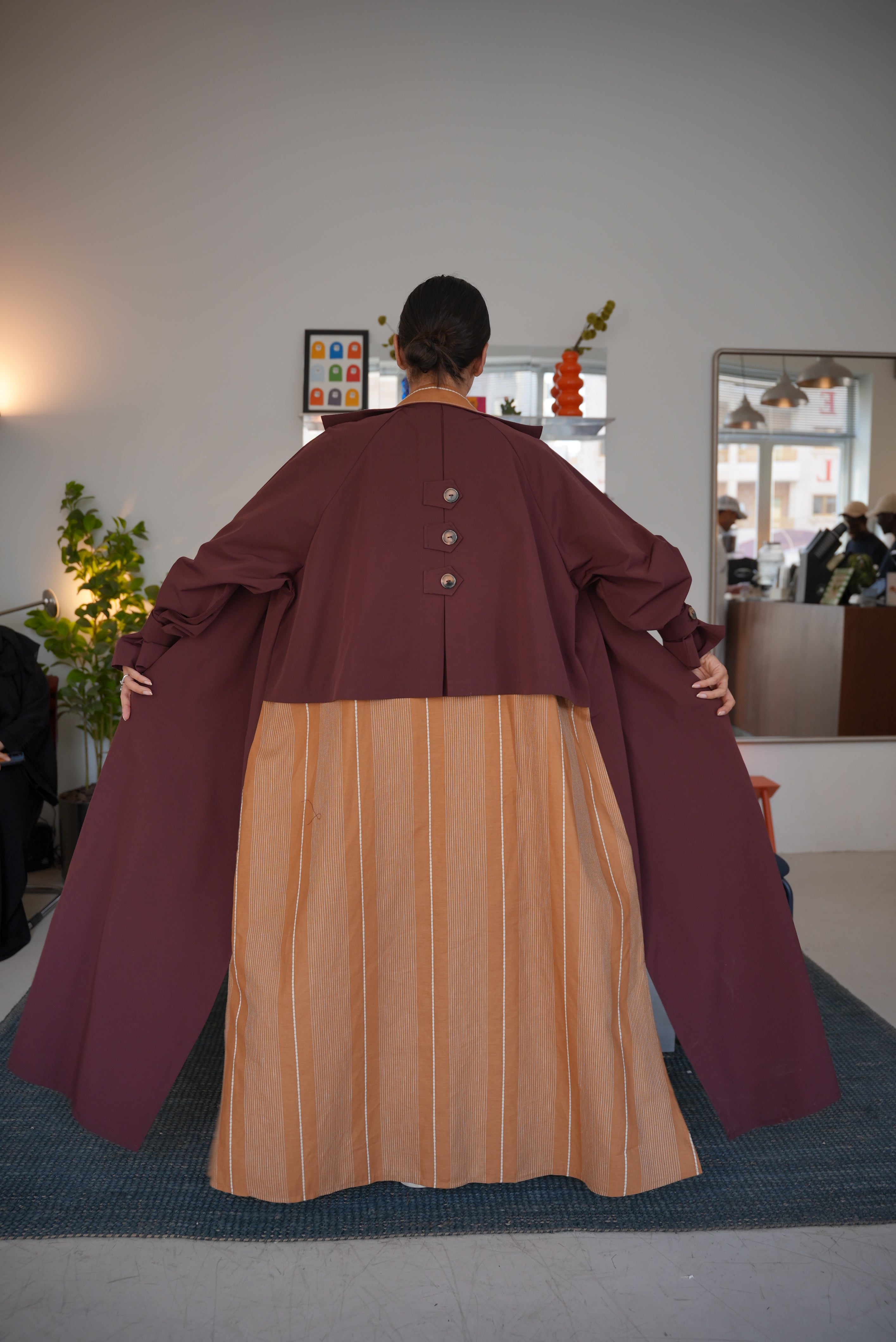 Burgundy mixed with beige abaya - 1996