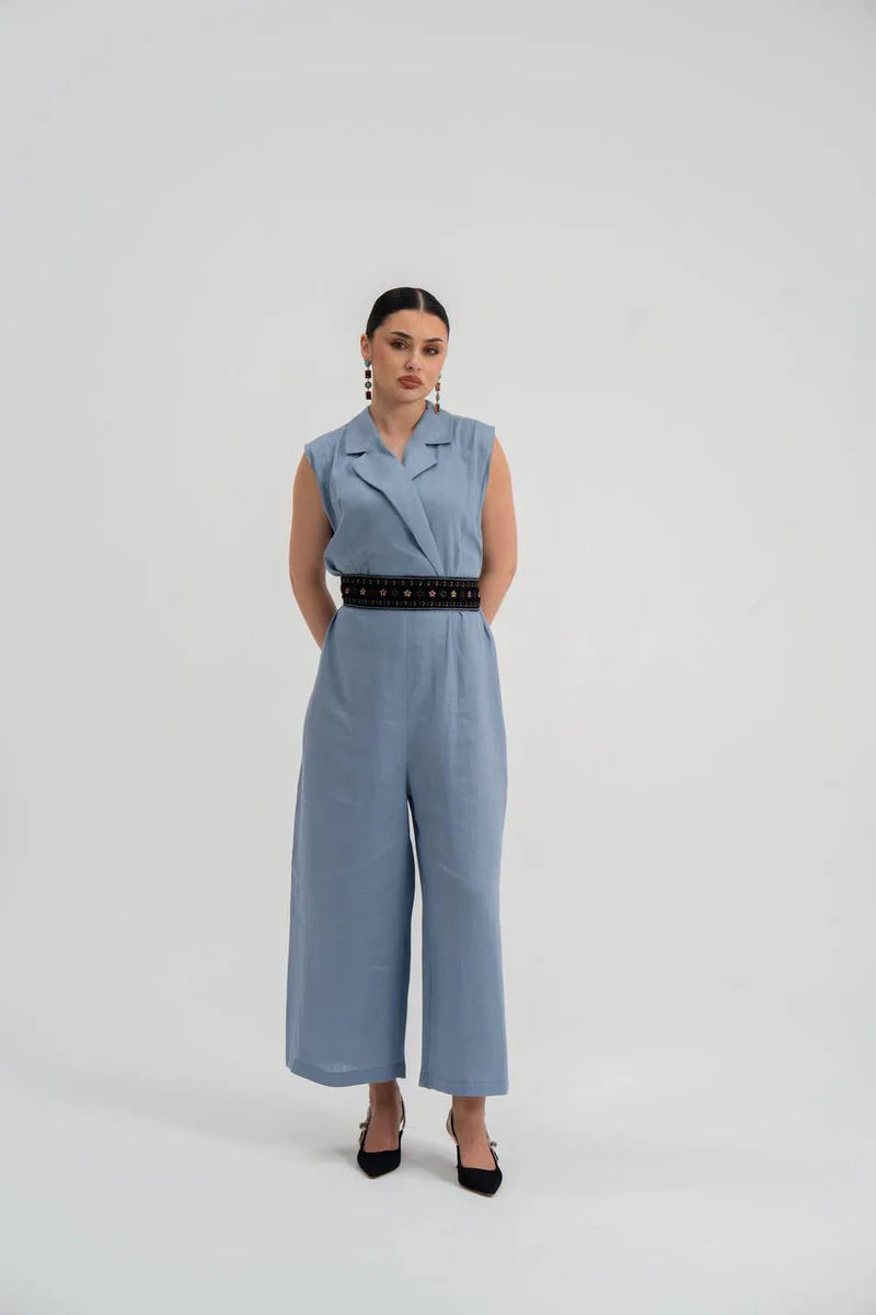 Grey Linen Jumpsuit. C:228 Gray