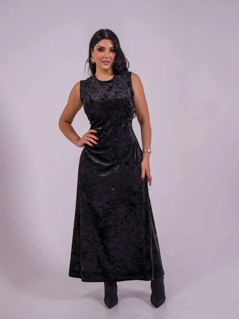 black stretch velvet dress. C:223 Black