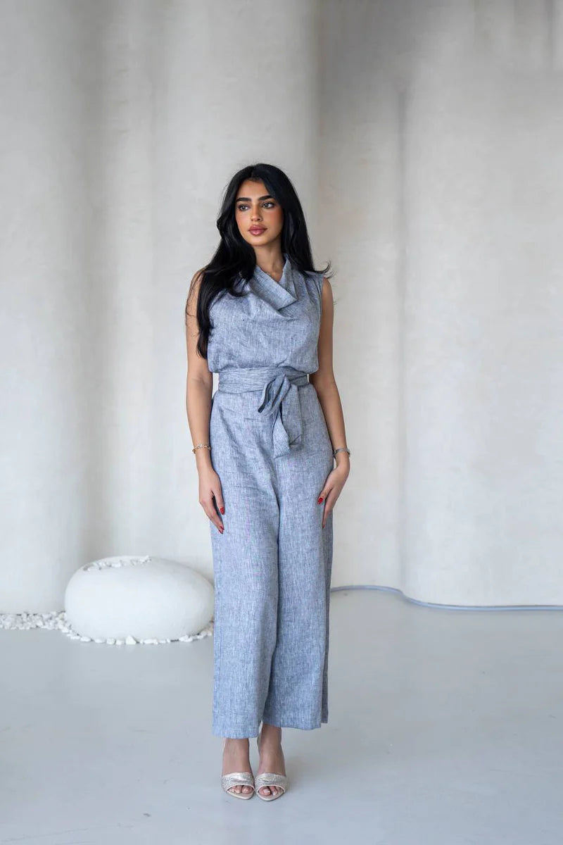 Light gray linen jumpsuit C:196