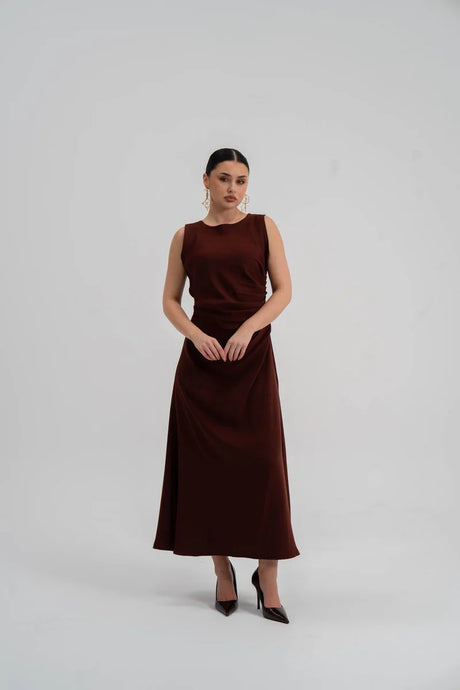 brown crepe dress. C:226