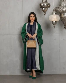 abaya Linen green handmade beads C:6453GREEN