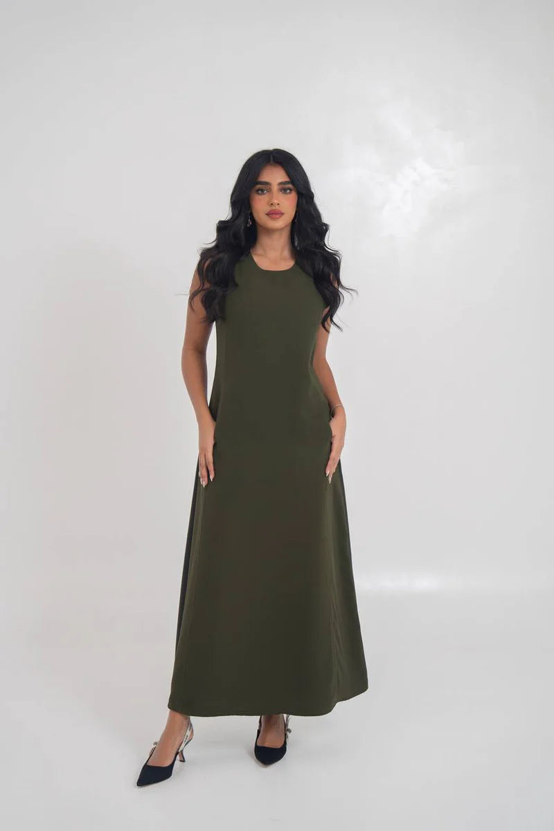 crepe dress in olive green. C:197 Olive Green