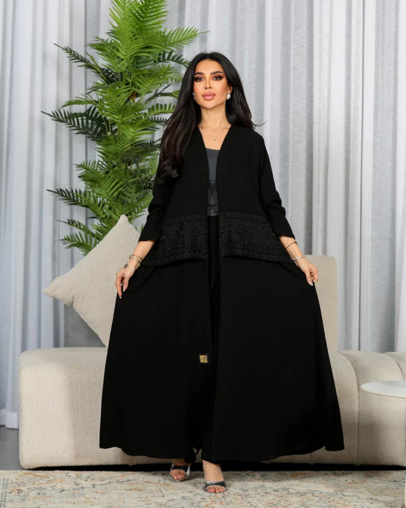 ABAYA CREPE WITH EMBROIDERY WITH HANDMADE BEAT C:6442