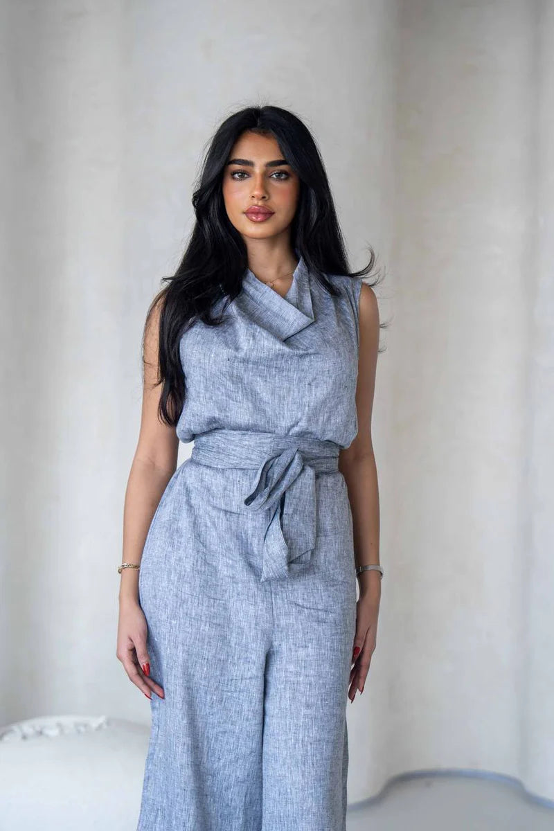 Light gray linen jumpsuit C:196
