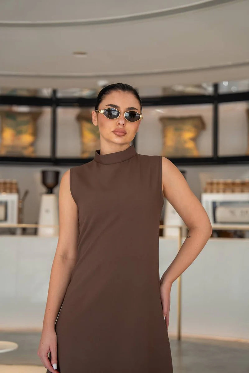 Brown crepe dress.C:218