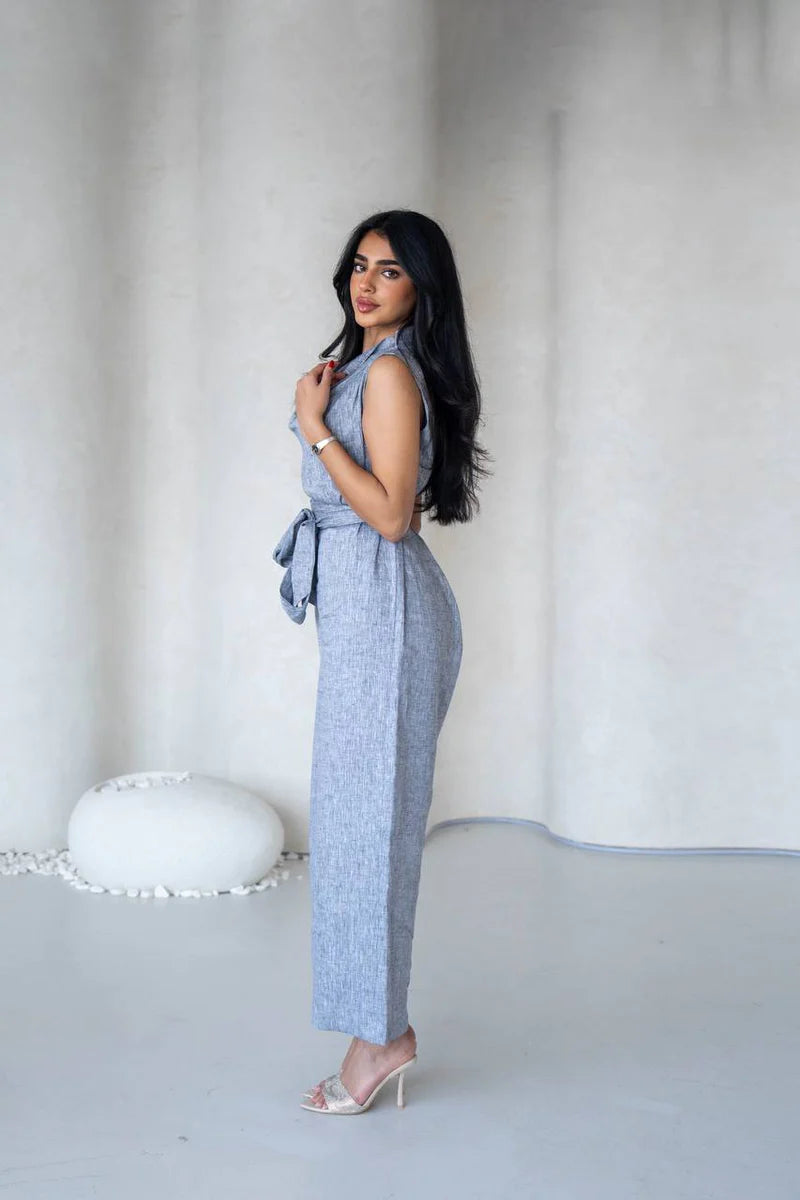 Light gray linen jumpsuit C:196