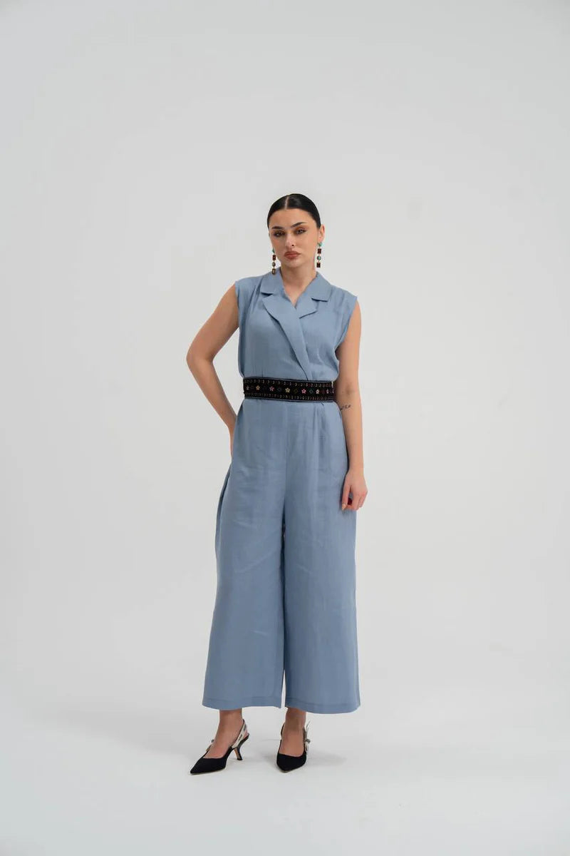 Grey Linen Jumpsuit. C:228 Gray