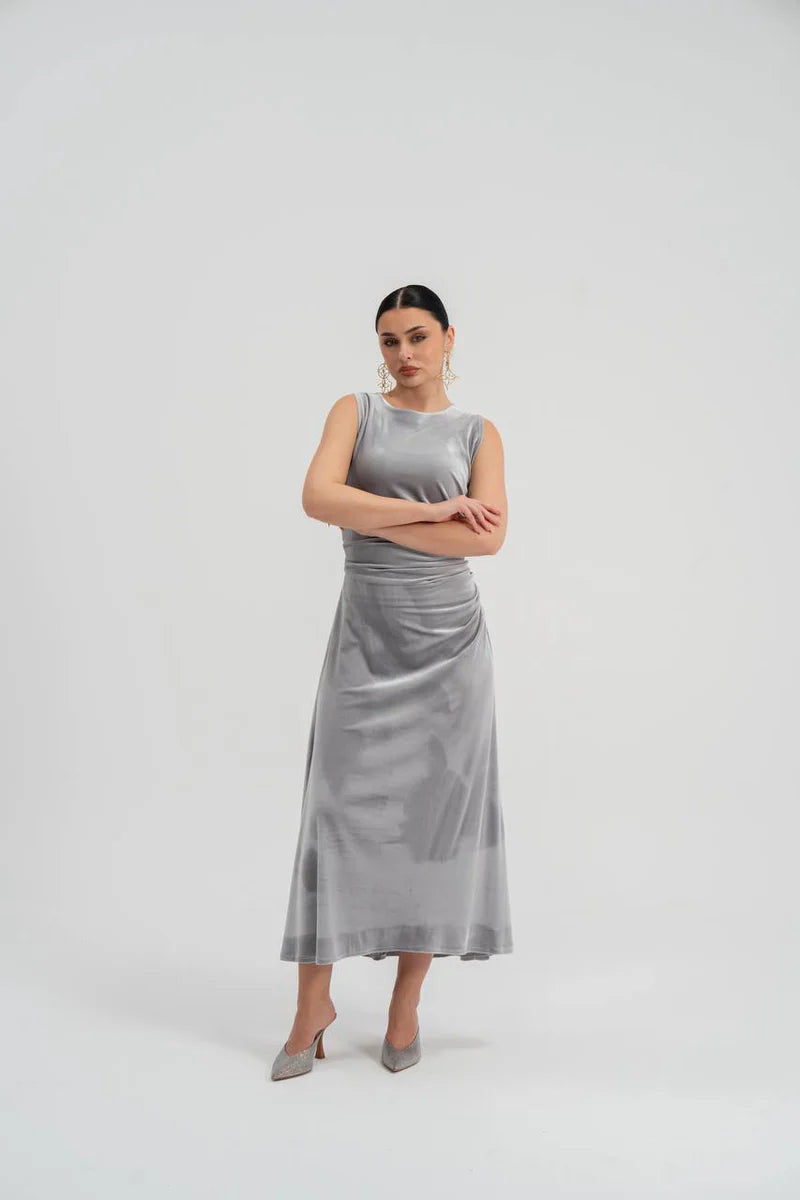 gray velvet dress. C:226