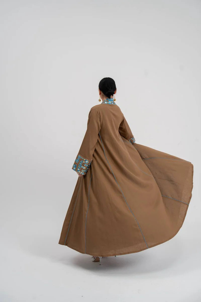 Linen abaya with embroidery (with inner set). C:6743