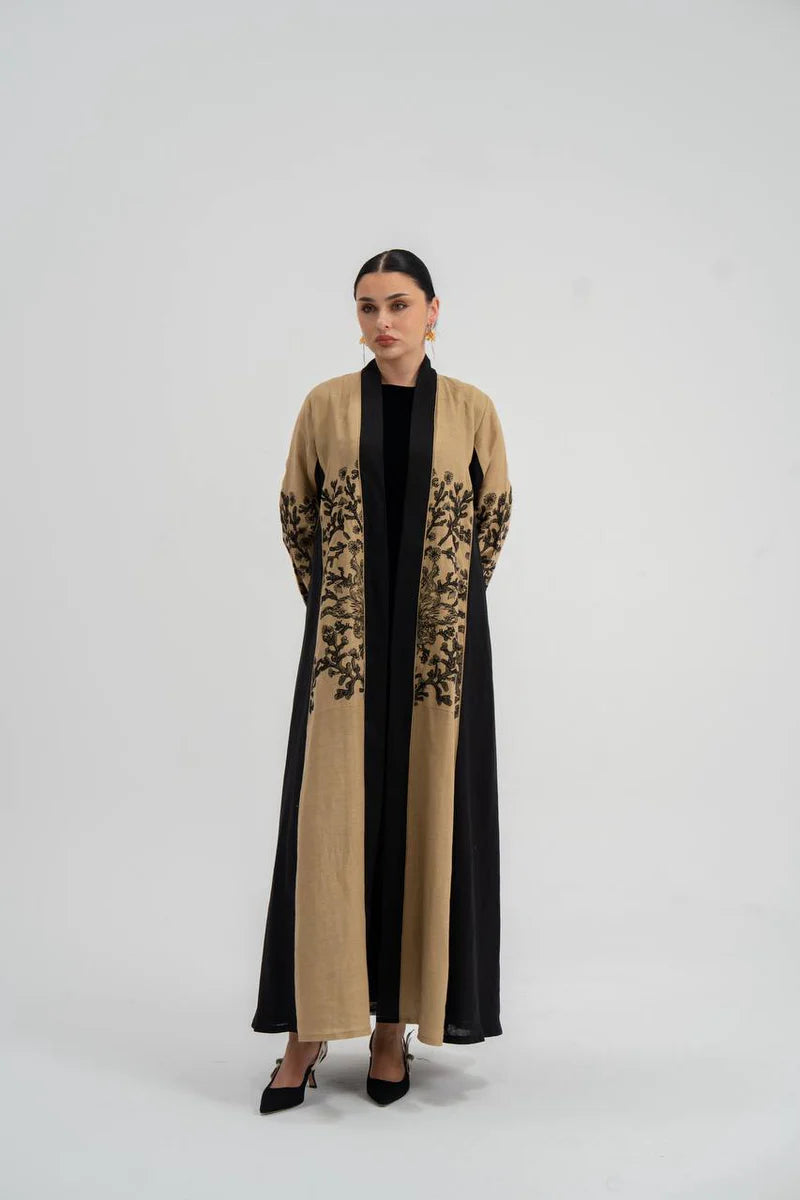 Linen abaya with embroidery. C:6749