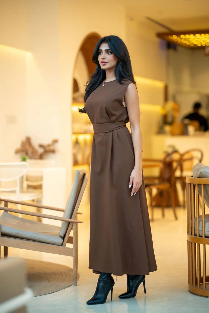 Crepe Dress in Brown C:105 Brown