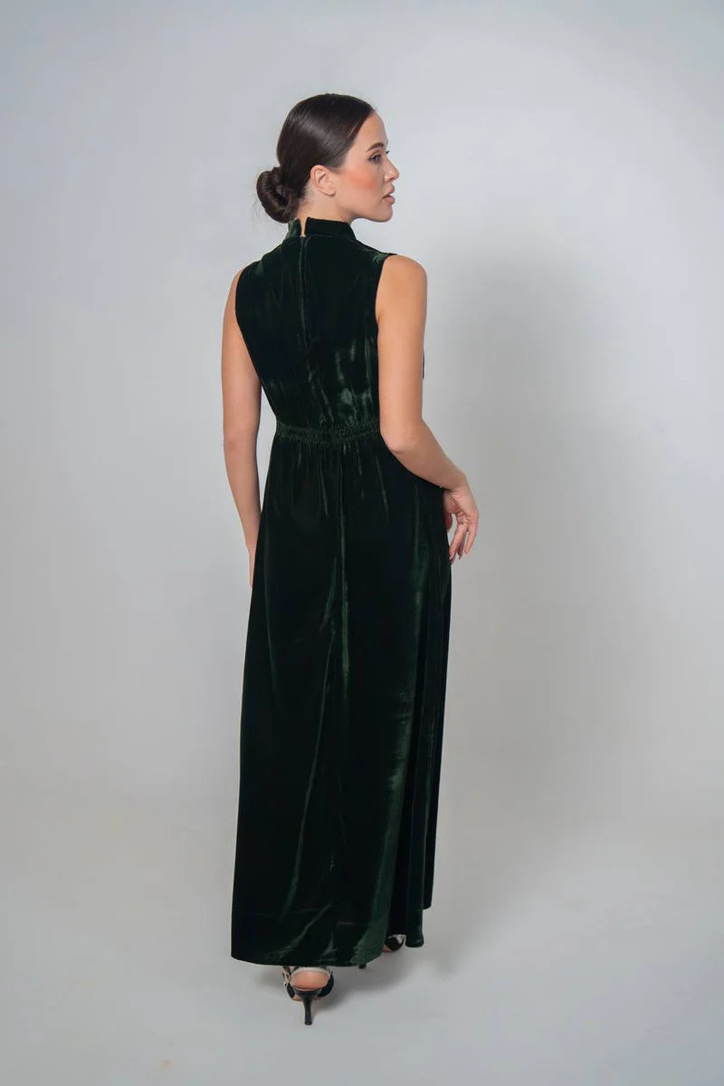 olive green velvet dress.C:222 Green