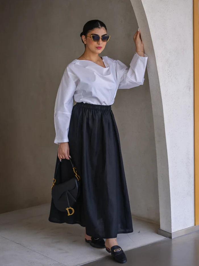 SKIRT LINEN BLACK C: SL1575-black