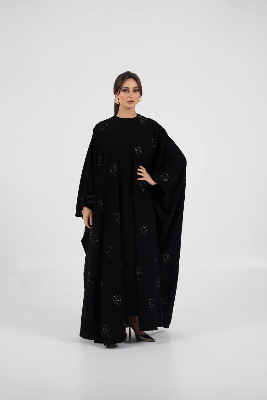 Black crepe abaya with beading and embroidery