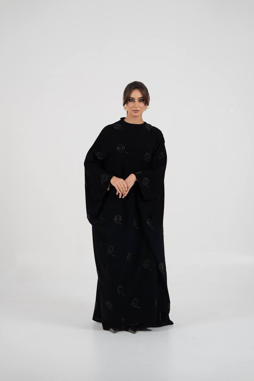 Black crepe abaya with beading and embroidery