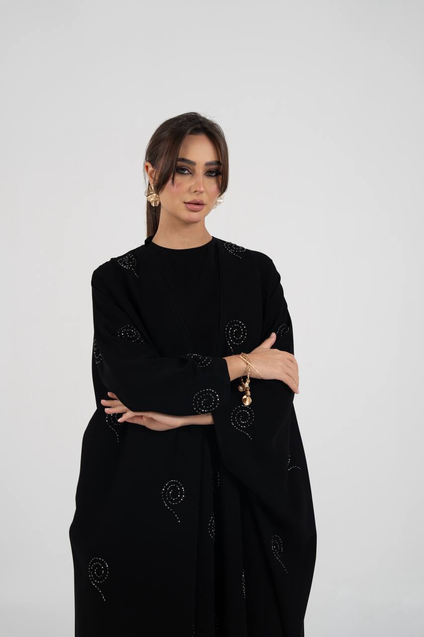 Black crepe abaya with beading and embroidery