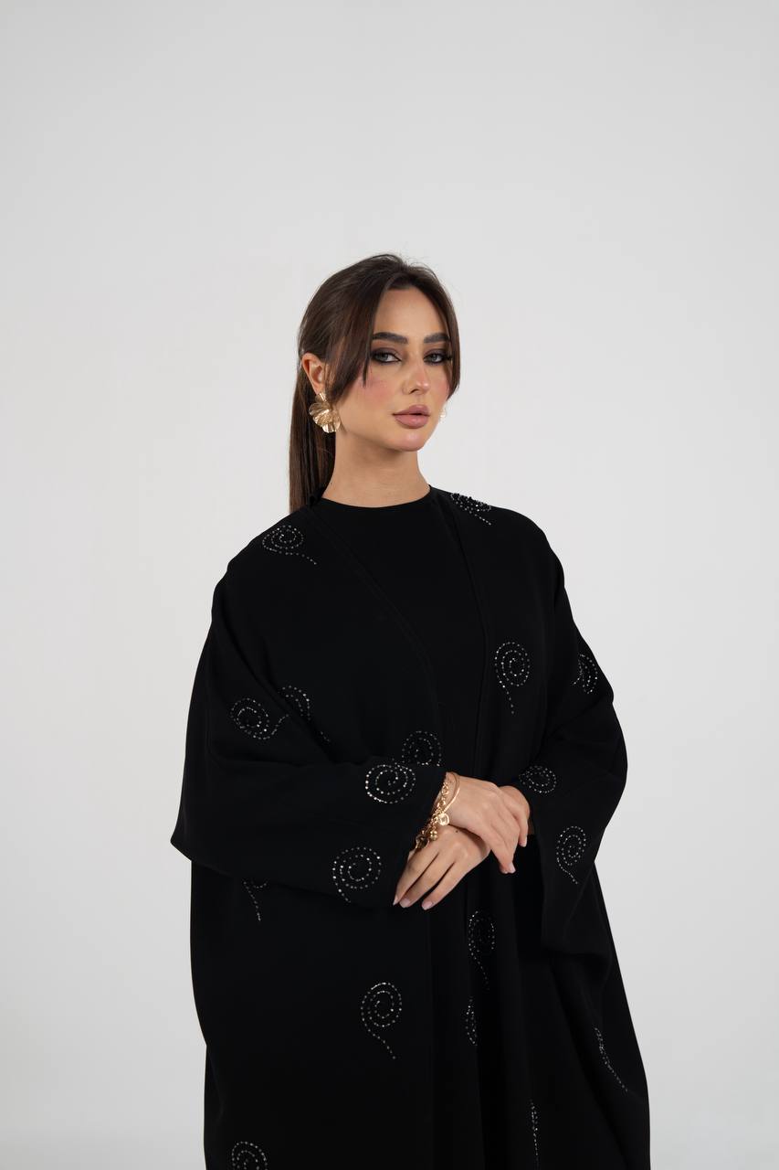 Black crepe abaya with beading and embroidery
