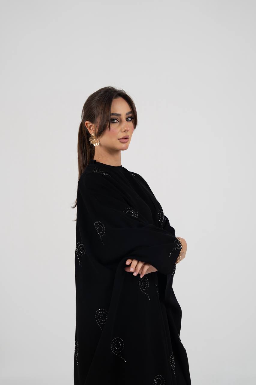 Black crepe abaya with beading and embroidery