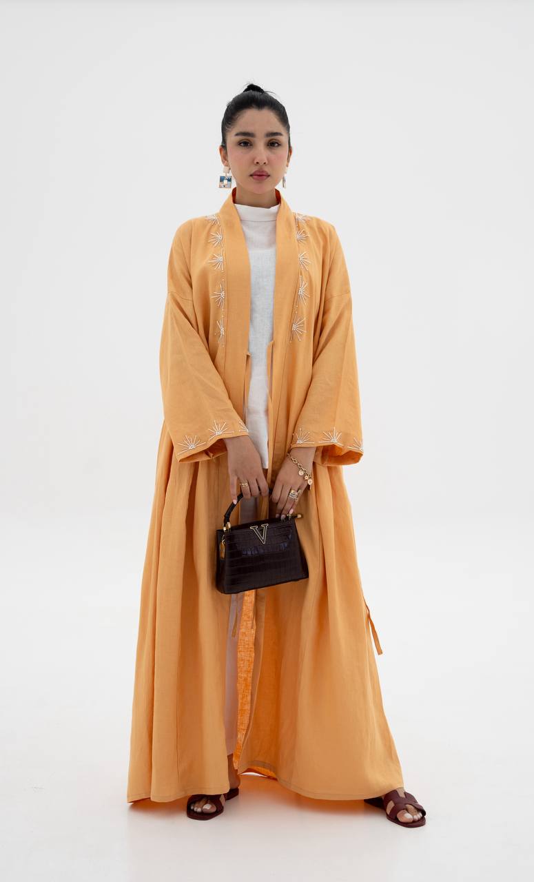 Linen abaya in orange with hand embroidery (1920)