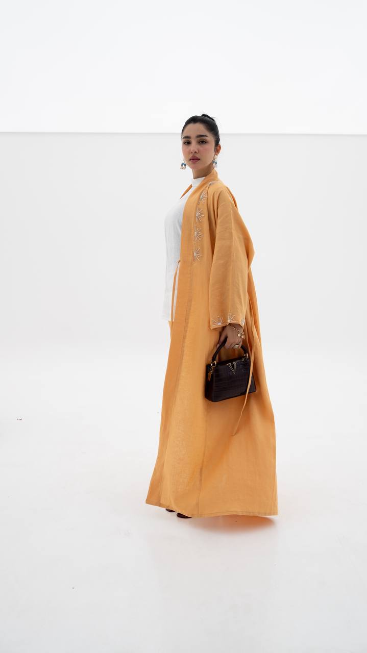 Linen abaya in orange with hand embroidery (1920)