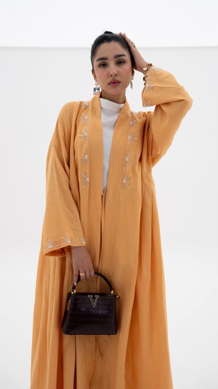 Linen abaya in orange with hand embroidery (1920)