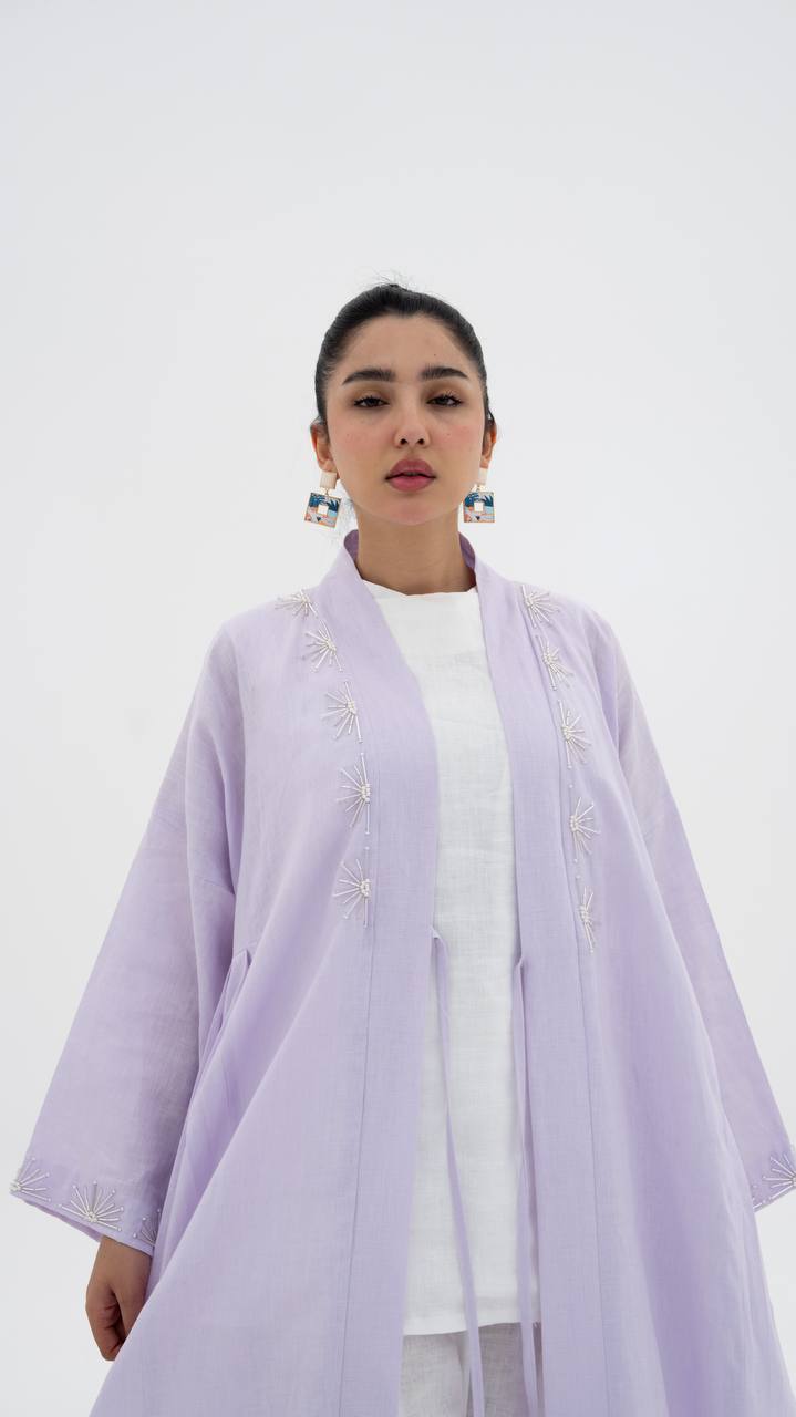 Light purple linen abaya with hand-stitched details (1921)
