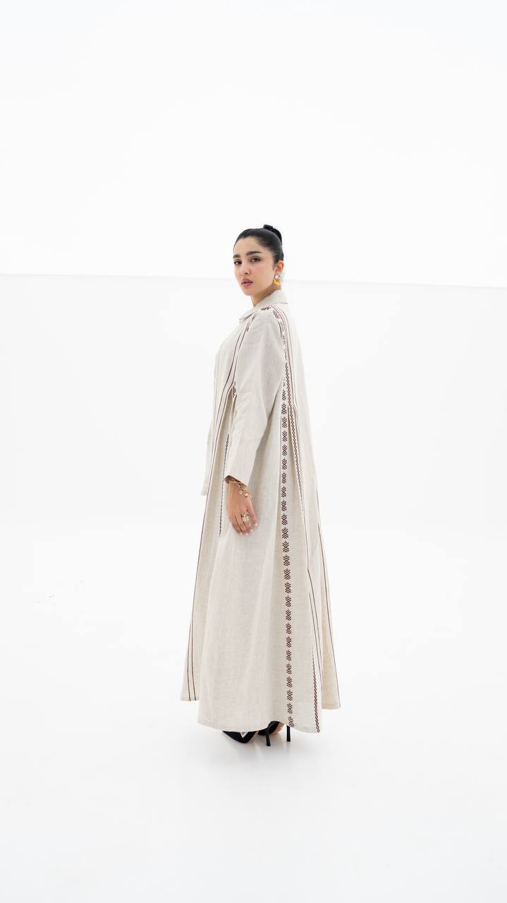 Beige linen abaya with embroidery (1924)