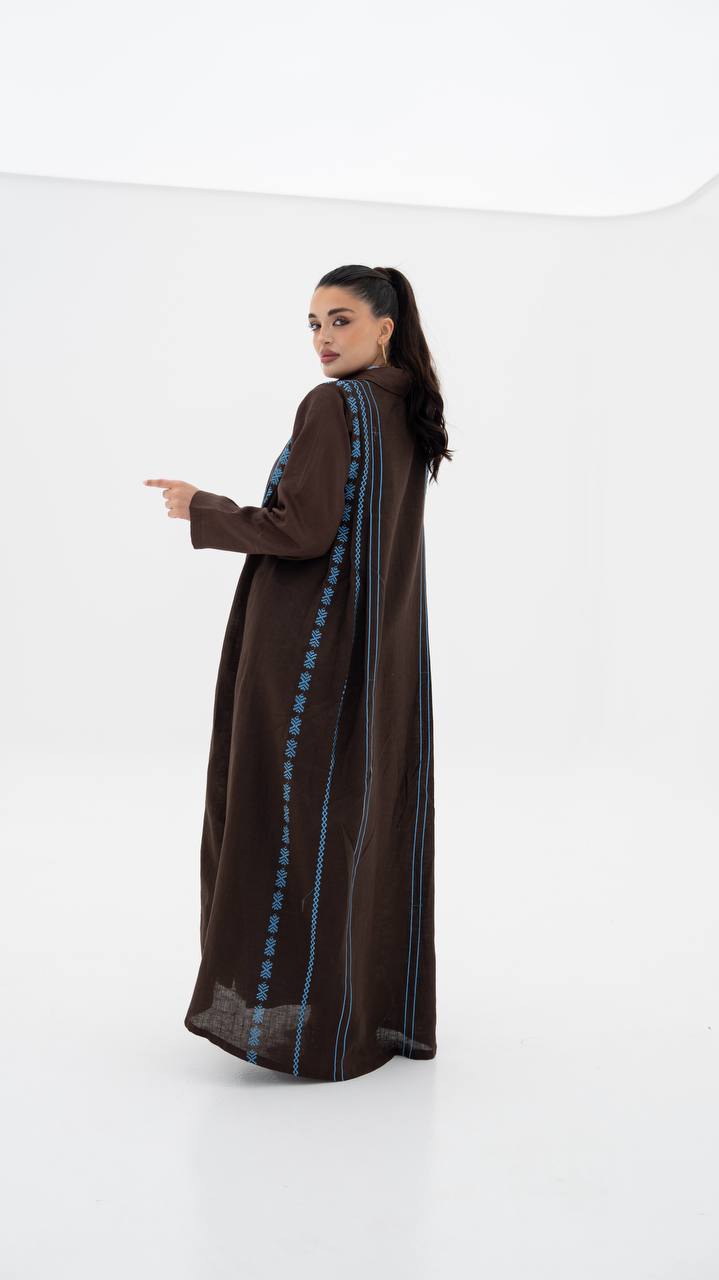 Beige linen abaya with embroidery (1925)