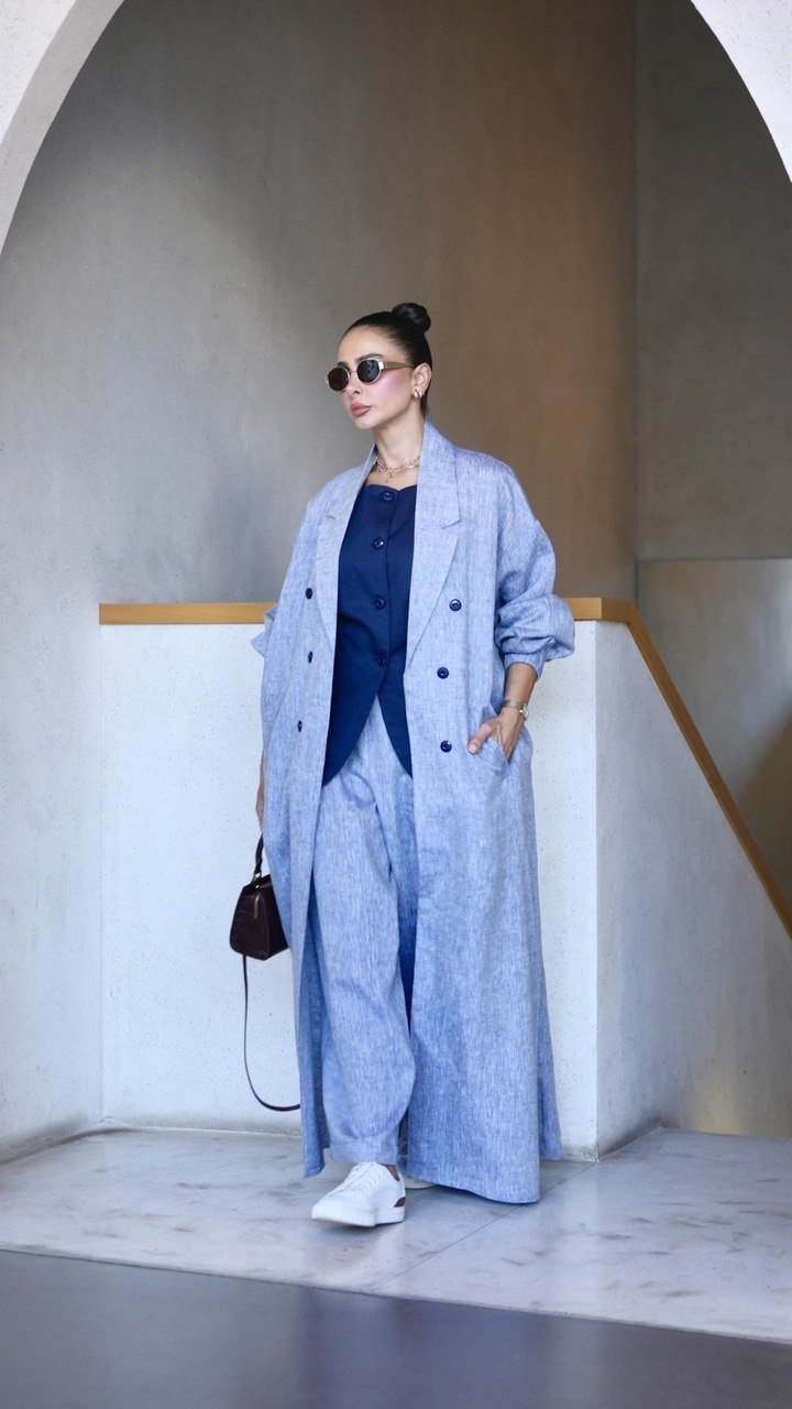 Blue Denim Linen abaya-free size-2030