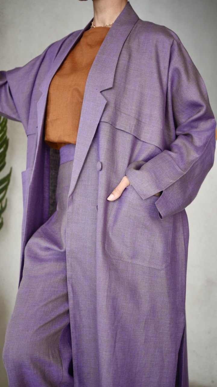 Purple Linen Trench Abaya-free size
