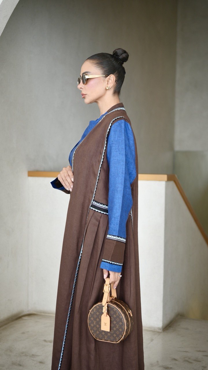 Brown and Blue linen Abaya