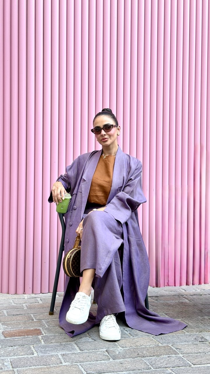 Purple Linen Trench Abaya-free size
