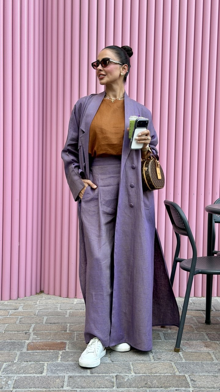 Purple Linen Trench Abaya-free size