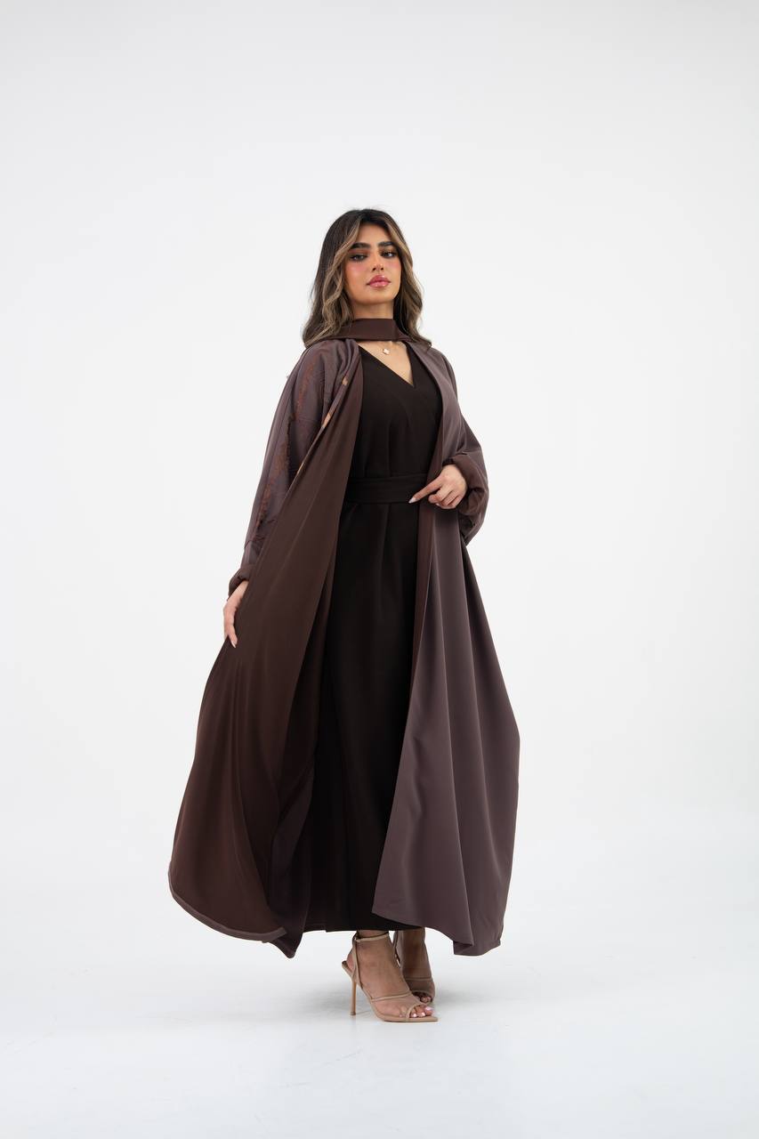 Crepe bisht abaya in coffee color with embroider