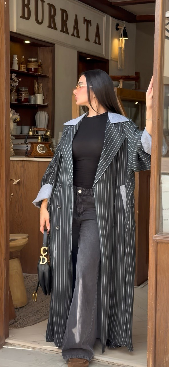 Striped Silk Crepe Abaya – 2066