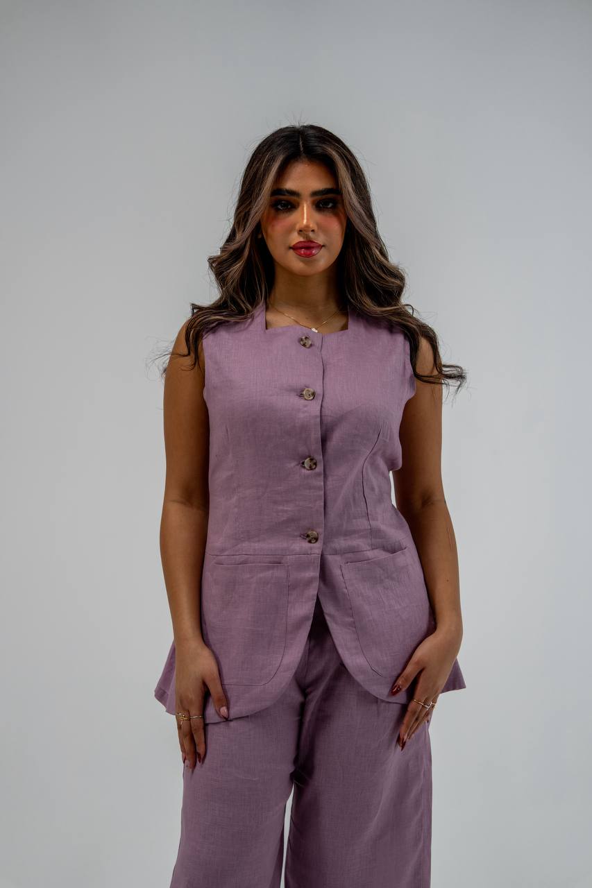 Vest and pants set, linen in purple