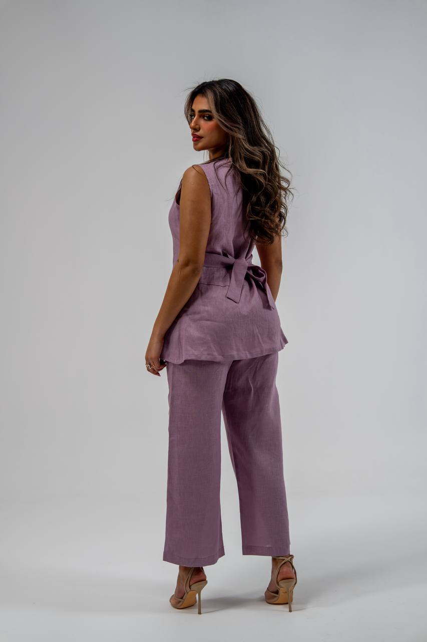 Vest and pants set, linen in purple