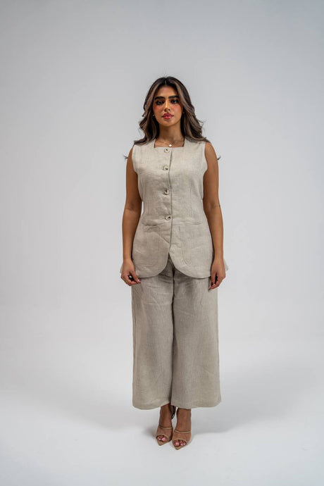 Vest and trousers set, beige linen