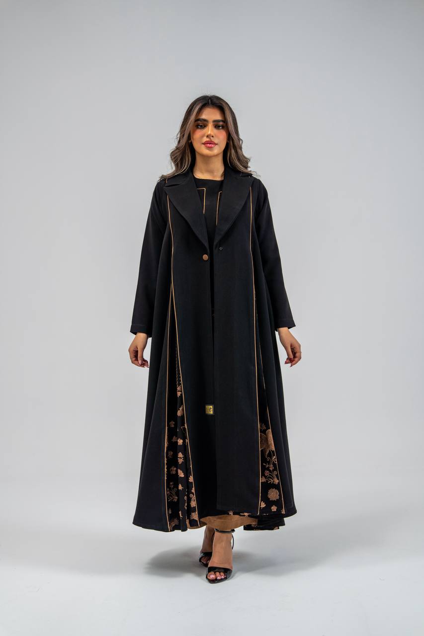 Black crepe abaya with embroidery
