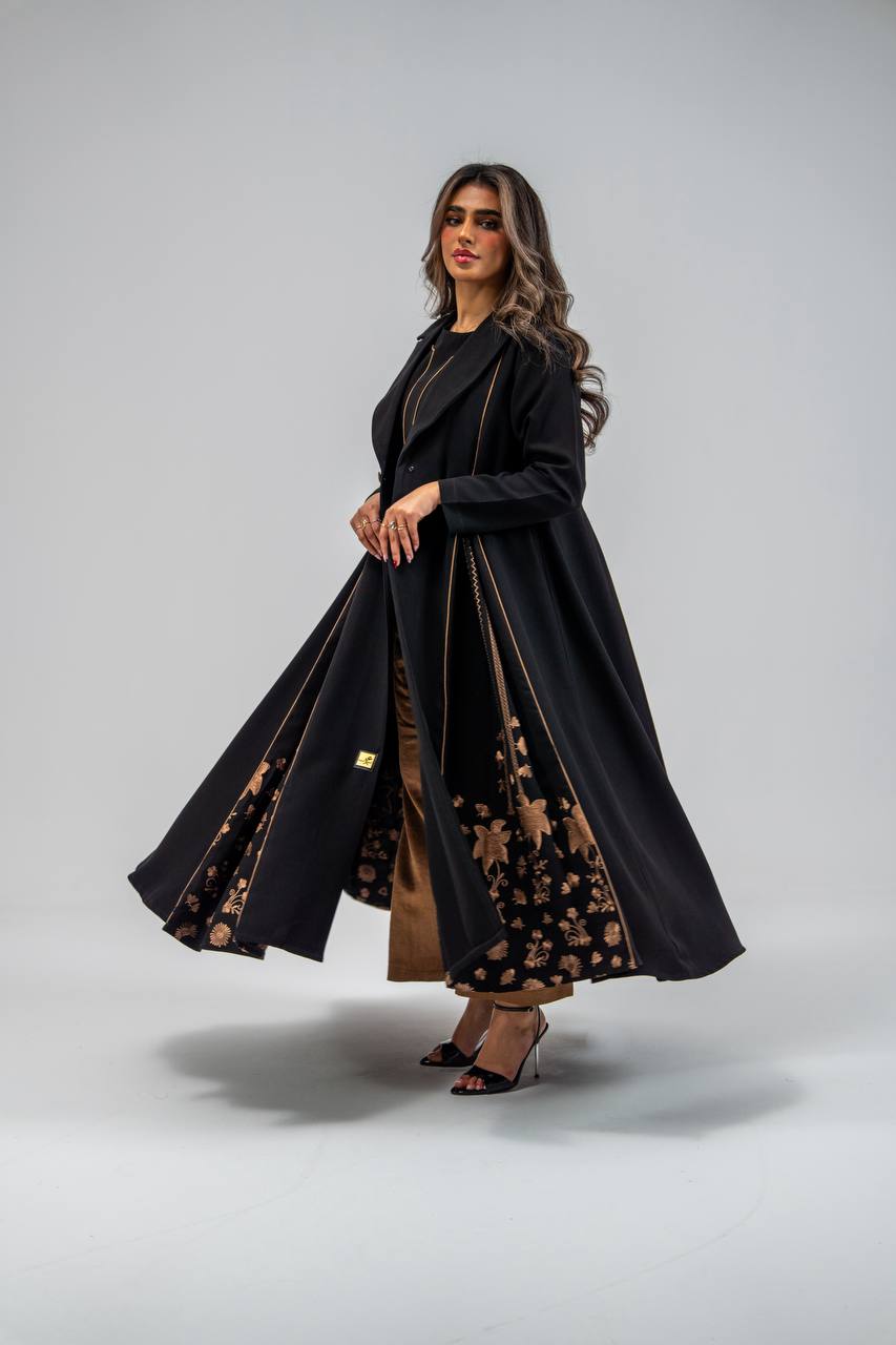 Black crepe abaya with embroidery