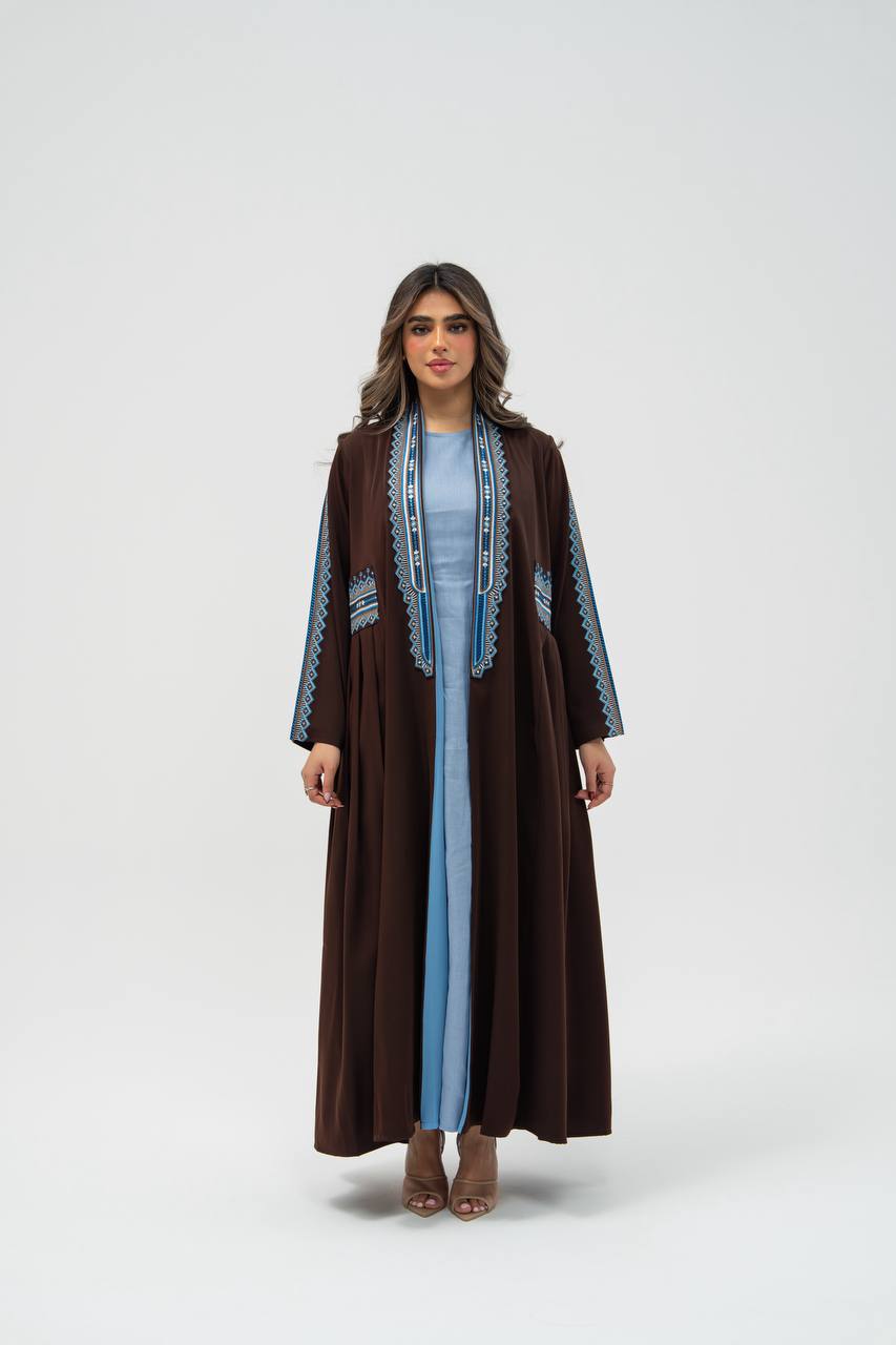 Brown crepe fabric abaya with embroidery