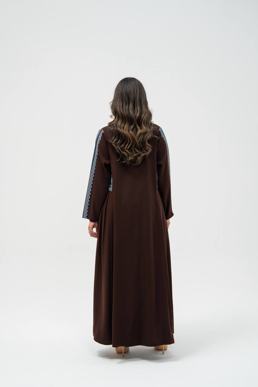Brown crepe fabric abaya with embroidery